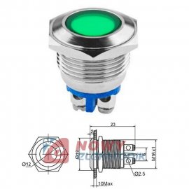 Kontrolka LED 18mm 230V zielona metal