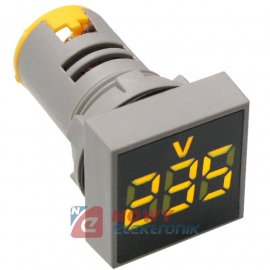 Kontrolka LED Voltomierz żółty 22mm 20-500VAC kwadrat miernik napięcia