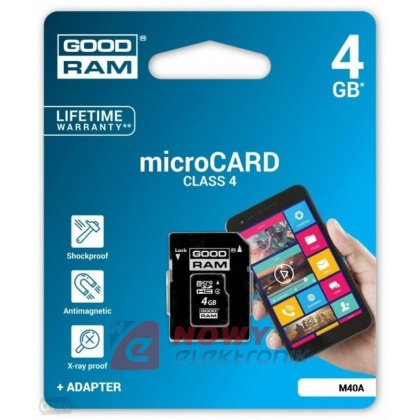 Karta pamięci micro SDHC 4GB Go Class 4 / Goodram  z adapt. SD