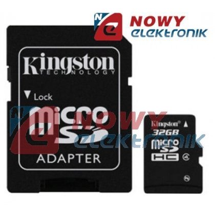 Karta pamięci micro SDHC 32GB K KINGSTON Class 4 z adapt.SD