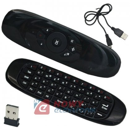 Klawiatura + pilot 2,4GHz C120 czarna radiowa bezp.USB Pilot Air mouse