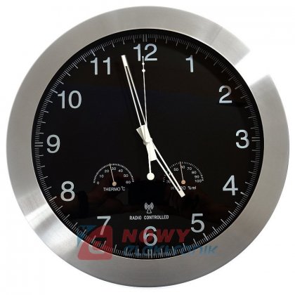 Zegar ścienny DCF 35cm alum. z termometrem, higrom. VELLEMAN
