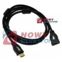 Kabel HDMI - przedłużacz 3m zł z filtrami złoty  wt-gn