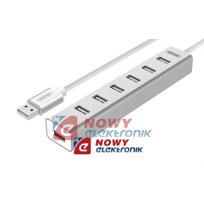 HUB USB 2.0 7-port.Y-2183 UNITEK aluminiowy  zasilacz, aktywny