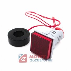 Kontrolka LED Volt+Amper+Hz czer 22mm min.0,6A 150W, 60-500VAC miernik