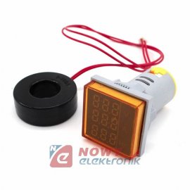 Kontrolka LED Volt+Amper+Hz żółt 22mm min.0,6A 150W, 60-500VAC miernik