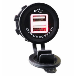 Ładowarka USB 12-24V 3.1A RED LED 2.1A+1A montażowa-Zasilacze i Transformatory