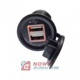 Ładowarka USB 12-24V 3.1A ORANGE LED 2.1A+1A montażowa