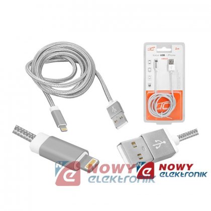 Kabel USB-Apple iPhone/8p 1m sr. srebrny  ipad