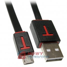 Kabel USB-Micro USB 2.0 czarn 1m 2.4A płaski Slim NEPOWER