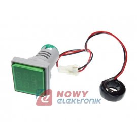 Kontrolka LED Volt+Amper. zielon kwadrat min.0,6A, 60-500VAC mierni