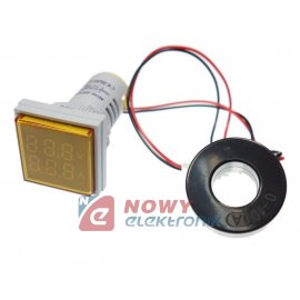 Kontrolka LED Volt+Amper. żółta kwadrat min.0,6A, 60-500VAC miernik