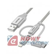 Kabel USB Wt.A - All-in-one Silv USB-C/Lightning/micro Unitek