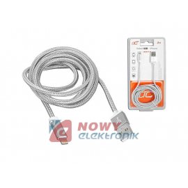 Kabel USB-Apple iPhone/8p 2m sr. srebrny  ipad