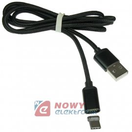 Kabel USB-Typ C magnet.czarny 1m TYP-C 2.4A z LED NEPOWER magnetyczny