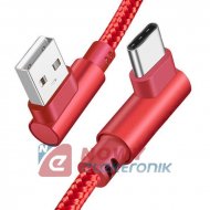 Kabel USB Wt.A-USB-C 1m kątowy RED Czerwony wtyk-wtyk