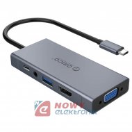 HUB USB-C 3.1 VGA+HDMI+AUDIO 60W