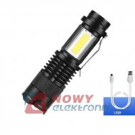 Latarka LED mini COB SK68 ładowana na USB, światło boczne