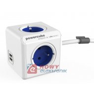 Rozgałęźnik elektr. 2402BL 2xUSB PowerCube Extended USB 2,1A niebieski - z kablem 1,5m elektryczny