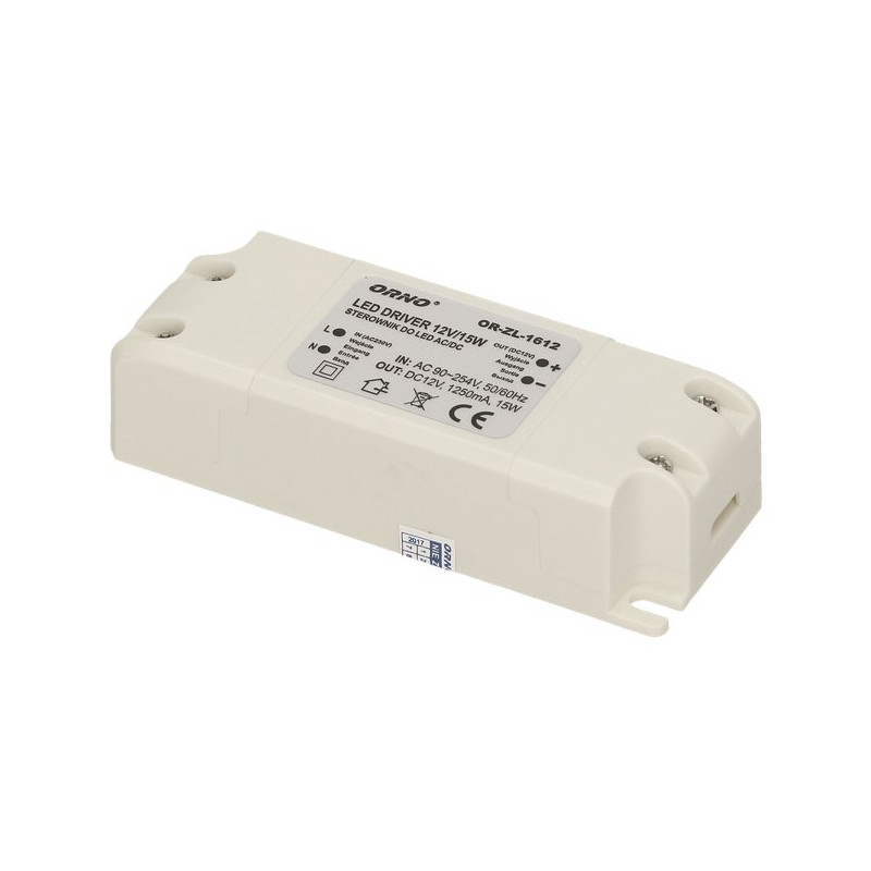 Zasilacz ZI LED 12V/1,25A ORNO 15W, Impulsowy plastik-Zasilacze i Transformatory
