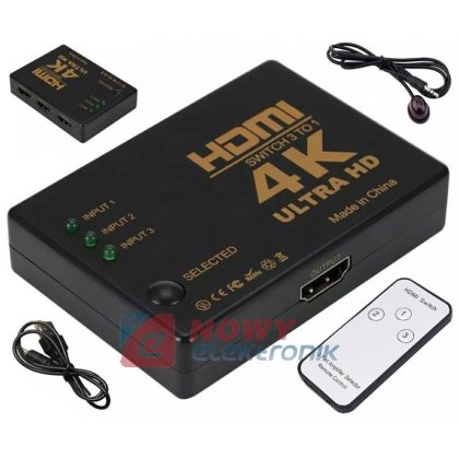 Przełącznik HDMI 1x3 UHD 4K Switch z pilotem
