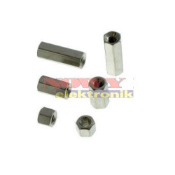 Dystans HLN-M3x7-NI-2D w/w gwint wew. mosiądz/nikiel-Obudowy i Elementy Montażowe