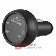 Termometr woltomierz ładowarka USB 2.1A samochodowa 3in1 czer/nieb tester VST-706