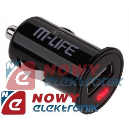 Ładowarka USB samochod.M-LIFE 1A USB 5V  zasilacz USB