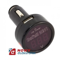 Ładowarka sam. USB + voltomierz samochodowa z testerem 2in1wskź.
