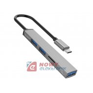 HUB USB-C 3-port. USB-A czytnik microSD ALU Orico