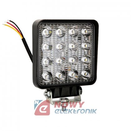 Lampa LED halogen 16x3W 12V-24V robocza kwadratowa  IP65