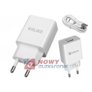 Ładowarka sieciowa USB WK-019C Biała, QC 3.0 5V/3A + Kabel USB/USB-C