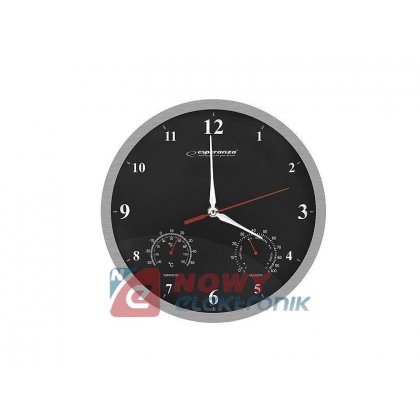 Zegar ścienny ESPERANZA EHC008K Czarny, 30cm, Temperatura/Wilgotność