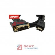 Kabel HDMI - DVI 3m VITALCO Wtyk-Wtyk, pozłacane