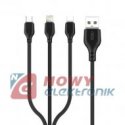 Kabel USB 3w1 USB-C + MikroUSB + Lightning, 1m czarny