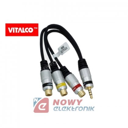 Kabel Jack 3,5 4-polowy - 3xRCA Vitalco, Jack-Wtyk, RCA-Gniazda