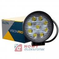 Lampa LED 27W ELTA VisionPRO 12-24V Okragła 9x3W Robocza, Halogen