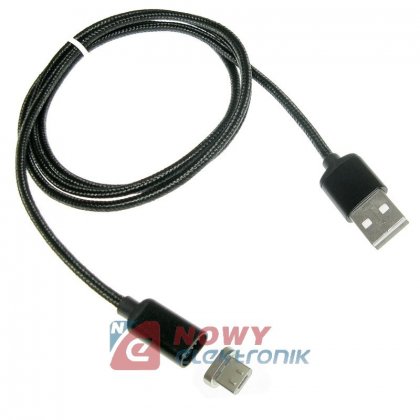 Kabel USB-micro USB magnet. 1m 2.4A z LED mikro magnetyczny czarny