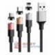 Kabel USB 3w1 Typ-C + mikroUSB + Lightning(iphone)1m 3A czarny magnetycz.