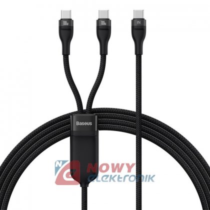 Kabel USB-C/2xUSB-C 1,5m BASEUS Podwójny 100W, Czarny, Flash Series II