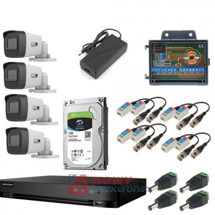 Zestaw monitoringu 4 kamer 4MPX tuby, HIKvision rejestrator, HDD 1TB, rozdzielacz DC, zasilacz,