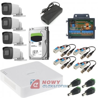 Zestaw monitoringu 4 kamer 4MPX tuby, HIKvision rejestrator, HDD 1TB, rozdzielacz DC, zasilacz,