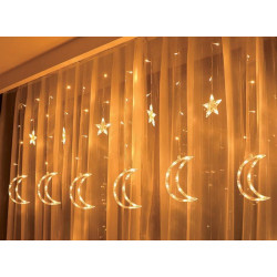 Kurtyna świetlna LED Gwiazdki Księżyce, dekoracyjna, ciepła biała-Oświetlenie