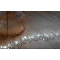 Girlanda ozdobna LED, 3xAA dekoracyjna, srebrne listki, zimna biała-Oświetlenie
