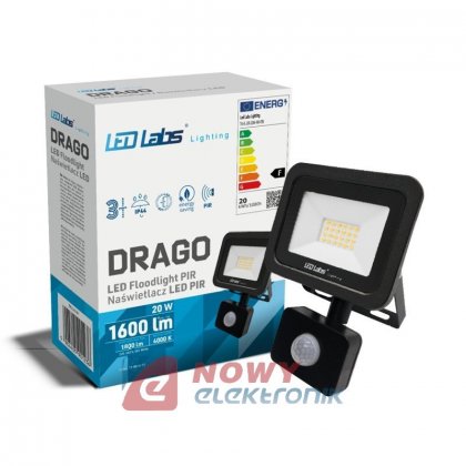 Halogen LED 20W + Sensor, Drago NW Biały neutralny, IP44 1600lm