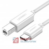 Kabel USB 2.0 Wt.C/Wt.B  1,5m HQ UGREEN US241, USB-C/USB-B Biały