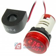 Kontrolka LED Volt+Amper. czerwo 22mm min.0,6A 150W, 50-500VAC miernik woltomierz