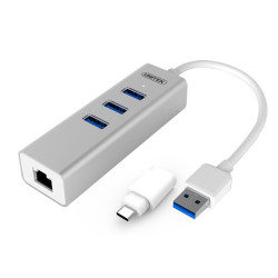 HUB USB 3.0 3-port. + USB Typ-C| + Gigabit Ethernet Unitek Y-3083B-Komputery i Tablety