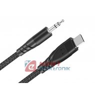 Kabel AUX USB-C - Jack 3,5 1m Wtyk USB-C - Wtyk Jack, Czarny