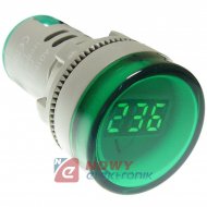 Kontrolka LED 220V zielona 22mm z woltomierz  voltomierz